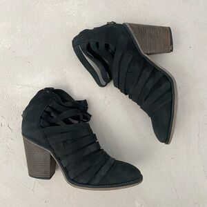 FREE PEOPLE Bootie Hybrid Strappy Leather Boho Black Ankle Boots womens 7.5